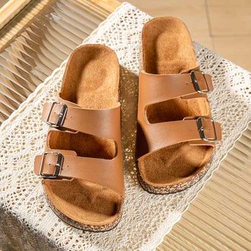 Men’s Cork Footbed Sandals: Arch Support - Adjustable Double Buckle Slip-On Comfort Slides for Casual Summer Wear Beach3