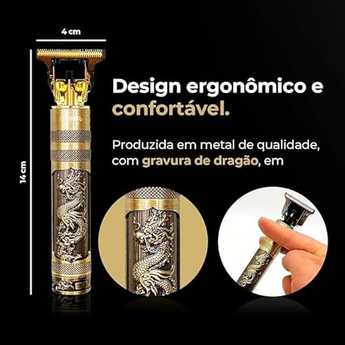 Máquina Profissional Dragão Acabamento Sem Fio Cabelo Barba Pezinho Personalizada Com Limitador de L