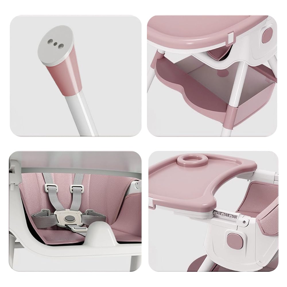 4 en 1 Chaise Haute Evolutive pour Bébés et Enfants, Chaise à Manger Confortable avec Hauteur en 2 Positions et Angles d'Inclinaison, Chaises Pliable Stable (Rose-blanc A)