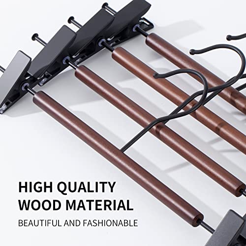 Bumodel 20Pack Wooden Pants Hangers With Non-Slip Clips Brown Heavy Duty Skirt Hangers Adjustable Clip Hangers For Pant,Jeans,Skirts,Slacks #TOP3