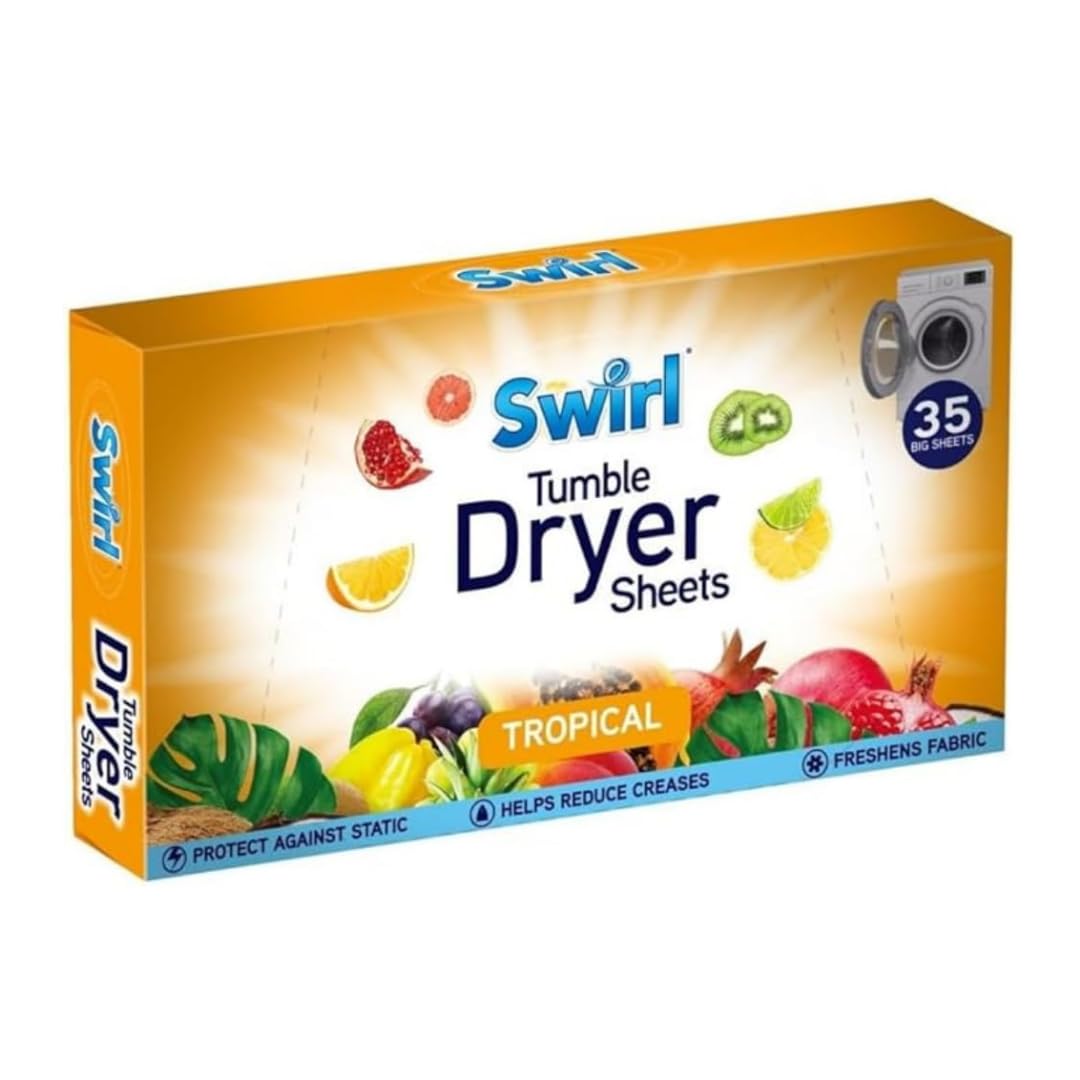 SOTL® Hojas para secadora de remolino tropical de larga duración que elimina la adherencia estática y suaviza la ropa en la secadora de lavandería, 35 hojas