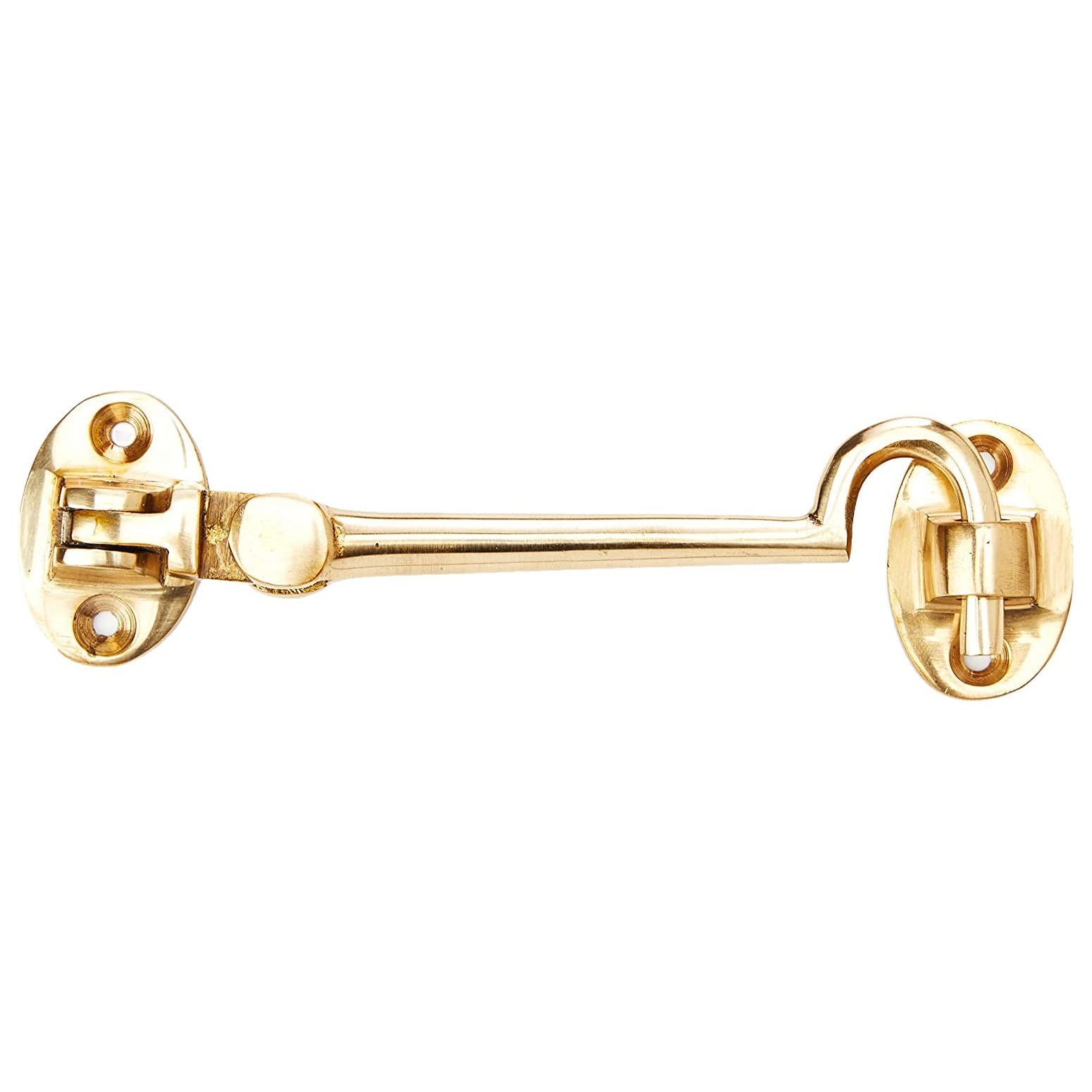 Brass Cabin Hook 4 Inch/ 100mm Brass Cabin Hook & Eye Silent Catch Door Latch Holder with Screws Silent Cabin Hook for Shed Gate Catch Garden Gate Latch Patio Doors in Various Finishes Pack of 1.