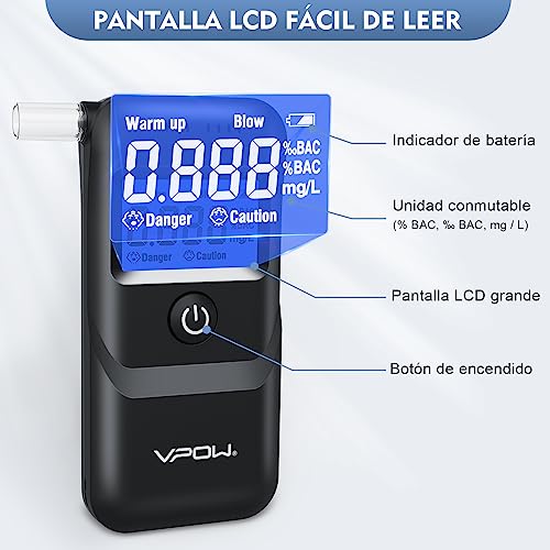 Breathalyzer To Test Alcohol, Vpow Alcohol Breathalyzer Tester With Digital Blue Lcd Display, Grade Accuracy Personal Breathalyzers Alcohol Tester For Home Professional Use #TOP1