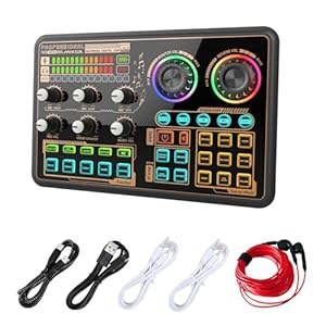 Audio Mixer with Effects, Audio Interface with Voice Changer and LED Lights, External Sound Card for PC Phone Microphone, Audio Mixer for Karaoke, Streaming, Recording, Gaming, Podcasting