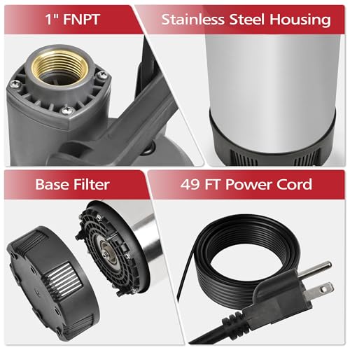 Image of FLUENTPOWER Deep Well Submersible Water Pump, 1.5HP 1700GPH, 147' Head, Automatic On /Off Water Pump with 49ft Cord, Stainless Steel, for Garden Home Watering and Farmland Irrigation
