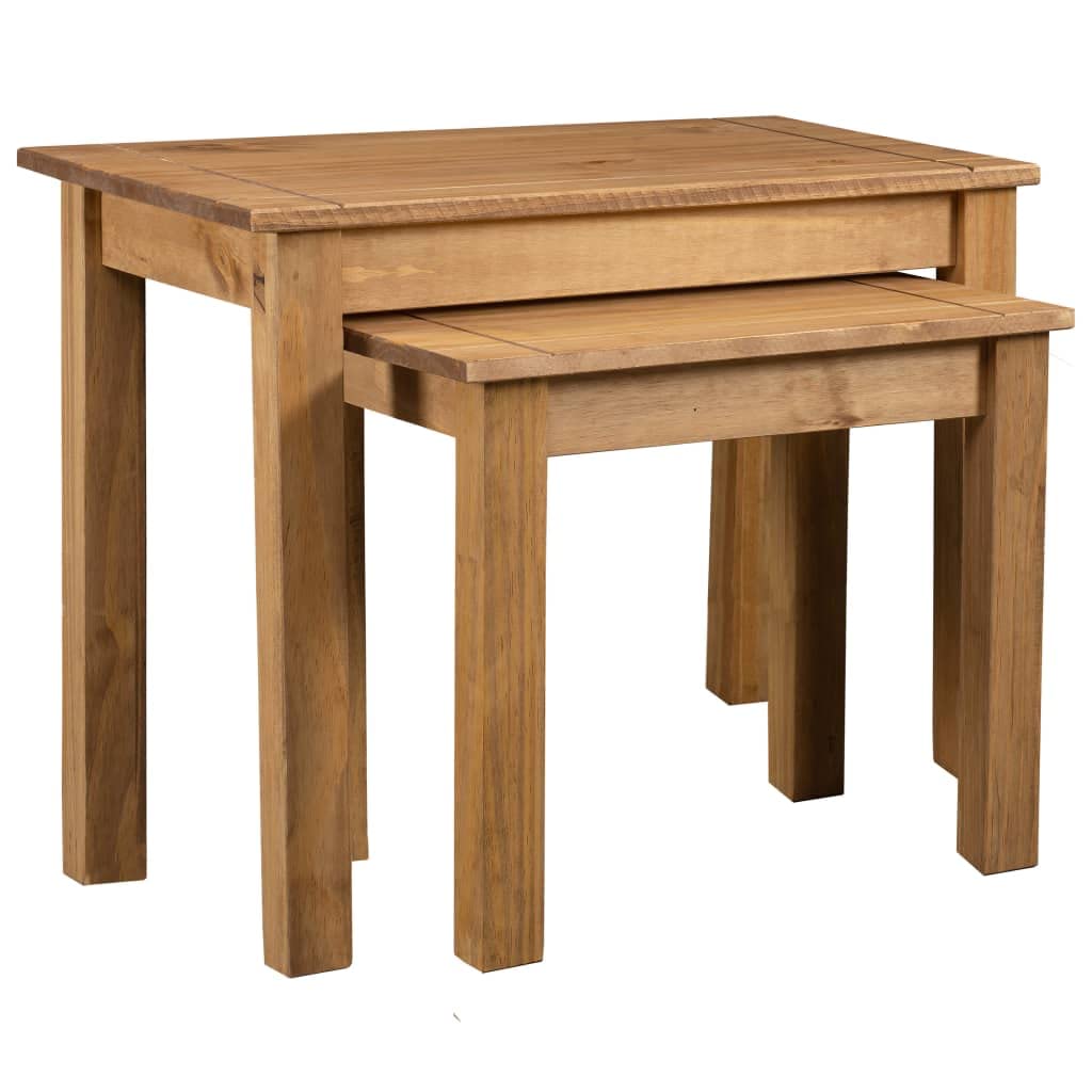 Set di 2 tavolini in legno massello di pino naturale | Tavolini versatili in legno dal design rustico per soggiorno e camera da letto, impilabili e facili da pulire.