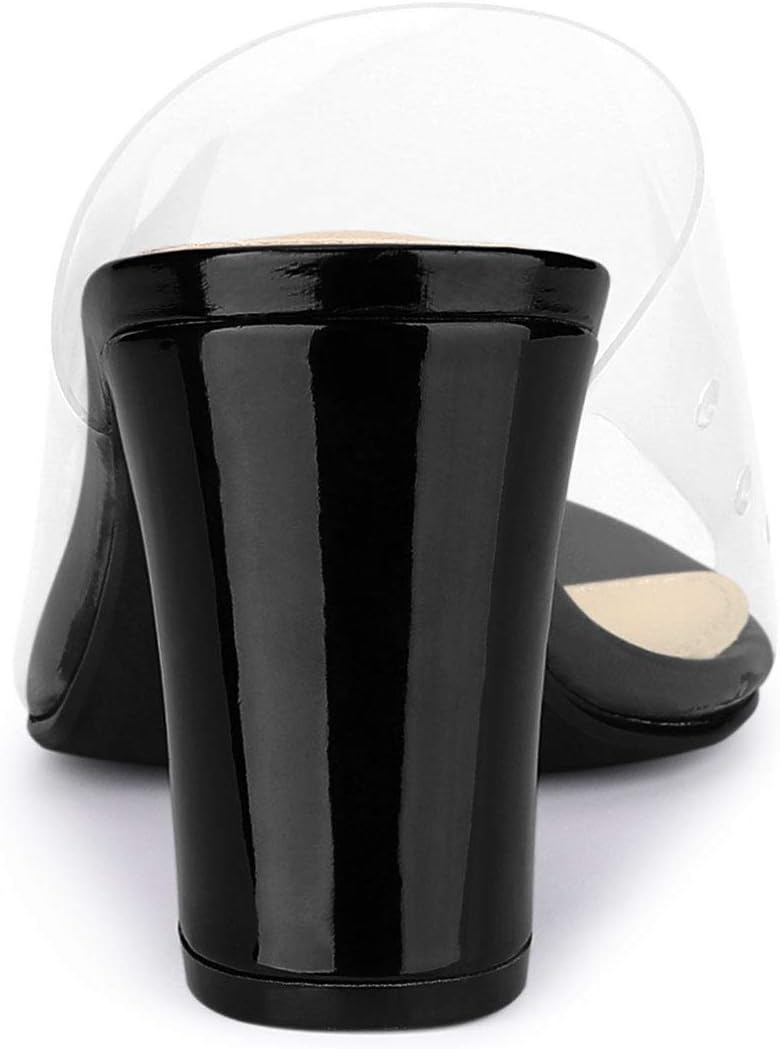 Allegra K Women's Clear Chunky Heel Slides Sandals Mules