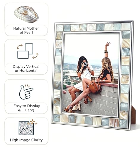 Mother of Pearl Picture Frame 5x7, Grey+White, 1pc - Image 2