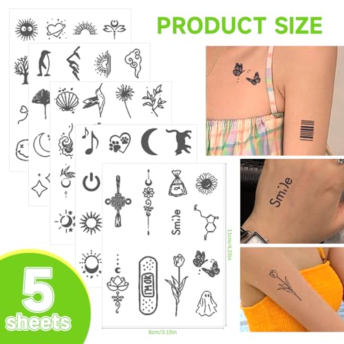 Image of MAYCREATE 5 Sheet Temporary Tattoo 77 Patterns Tattoo Sticker, Sweatproof Realistic Stickers for Kids & Adults, 2-Week Temporary Tattoo Stickers Party Decorative for Hands, Face, Body