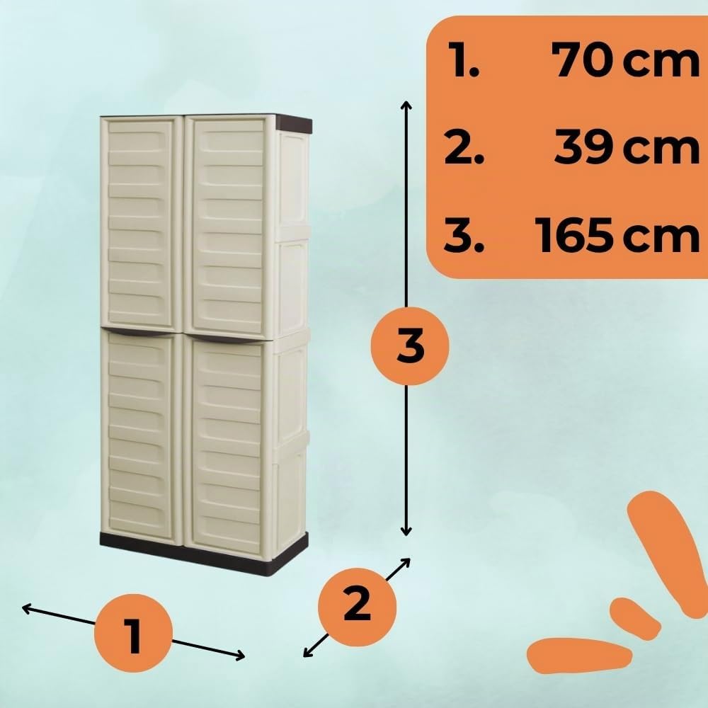 GarPet Gartenschrank Wasserdicht Outdoor Schrank Kunststoff Mehrzweckschrank Hoch Aufbewahrungsschrank Allzweckschrank Balkonschrank Haushaltsschrank Terrassenschrank Hoch