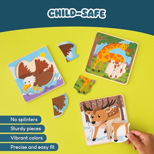 Bonnyco 4 Pieces Wooden Puzzles Pack 16 Party Bag Fillers For Kids Aged 1 To 5. Birthday Party Favour Ideas, Children Valentines Gifts, Toddler Toys, Classroom Prizes, Baby Jigsaws - 9