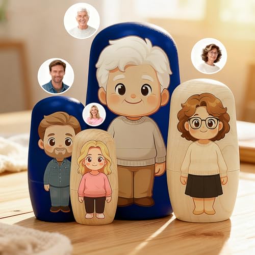 SOUFEEL Matrioska Personalizzate per Famiglia Bambole Russe in Legno Foto