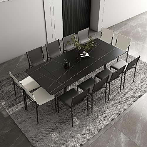 Luck Live 62.9'' to 94.4'' Extendable Dining Tables for 4 to 8 - New sintered Stone Material Rectangle Dining Table -High Hardness，Black, Easy