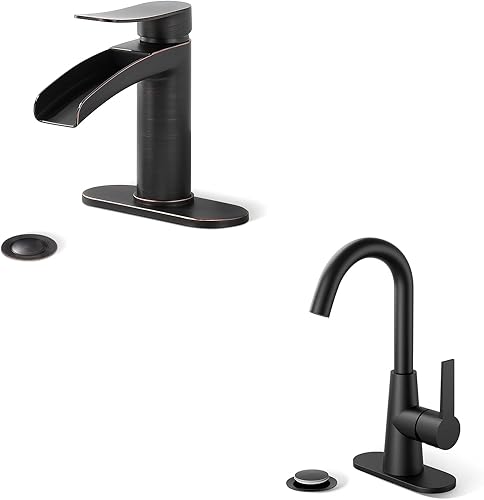 Phiestina Grifo de baño de un solo orificio de 4 pulgadas, NS-SF01-ORB+WE10-MB