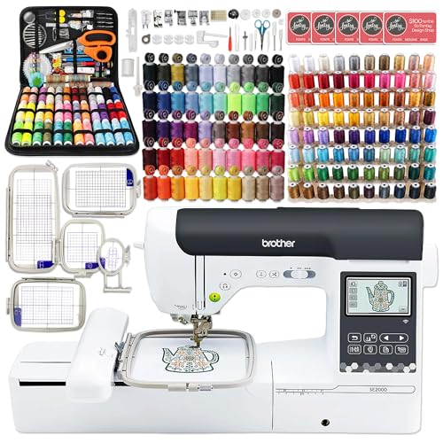Brother SE2000 5' x 7' Combo Embroidery & Sewing Machine All-in-One Bundle with 5pc Hoop Set, Embroidery Threads, Sewing Threads & 200+ Accessories