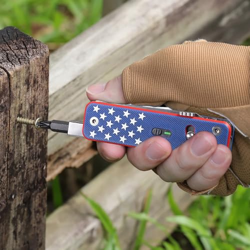Image of ROXON S503G Flex Companion Tool Modular Design Pocket Tool (US Flag) | Pre-Installed with 8 Essential Tools (1 /4 inch Bit Driver, D2 Blade, Screwdriver, Taper Saw, Scissors, etc.)