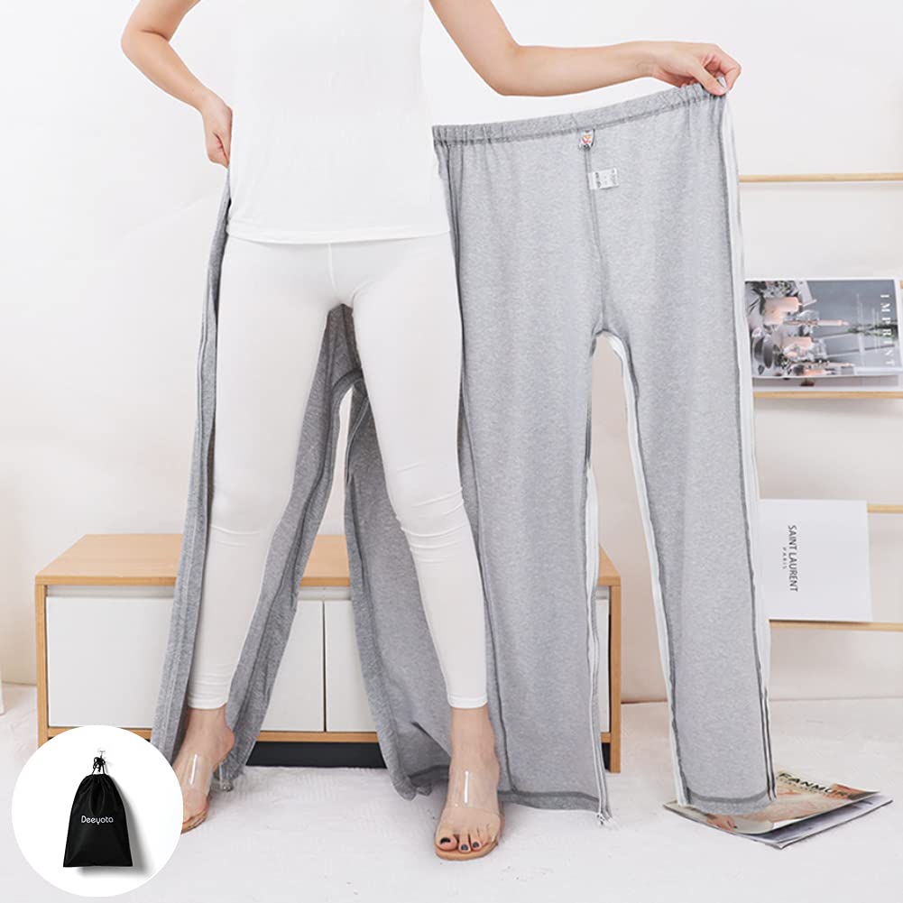 [DEEYOTA] 介護用パンツ 通年用 介護用ズボン ルオープンパンツ ファスナーズボン 綿100％ 寝たきり 骨折病衣 おむつ交換 お着替えサポート 全開 着脱便利 XXL