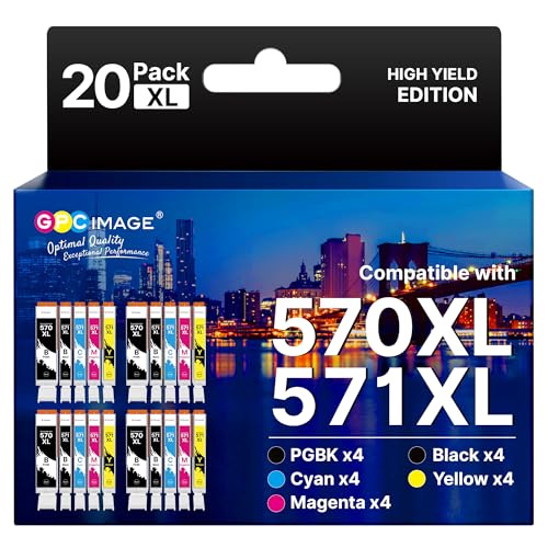 GPC IMAGE 570XL 571XL Patronen Kompatible für Canon TS5050 Druckerpatronen für Canon 571 570 XL PGI-570 CLI-571 Pixma TS5050 MG5750 TS5055 MG6852 MG5753 TS6050 TS5053 MG5752 MG5751 (20er-Pack)
