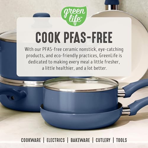 GreenLife 5 Quart Nonstick Stock Pot with Lid, Non-Toxic Ceramic Pot, Dishwasher Safe, Induction Ready, Fast Heating, Stay-Cool Handles, Kitchen Casserole, Soup, Pasta, Easy Clean, Slate Blue by GreenLife - Used condition - Image 4