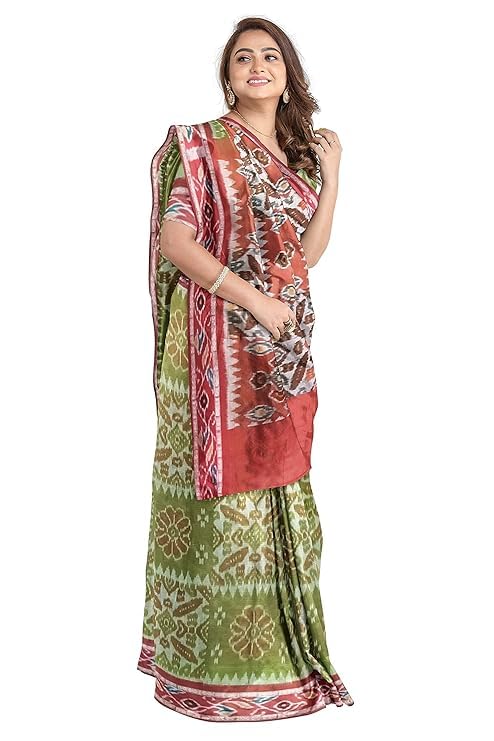 Image of Ikat Women's Cotton Saree, Handmade Pure Cotton Khandua Saree, Ikkat Orissa Traditional Handloom Saree without Blouse
