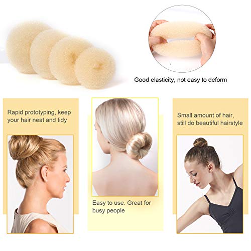 Foto von Donut Hair Bun Maker Set 7 Stück - Frisurenhilfe Set mit 5 elastischen Haarband, 20 U-Form Haarspange Haarnadel, Haarknoten Former Set für Kinder Mädchen Frauen (Beige)
