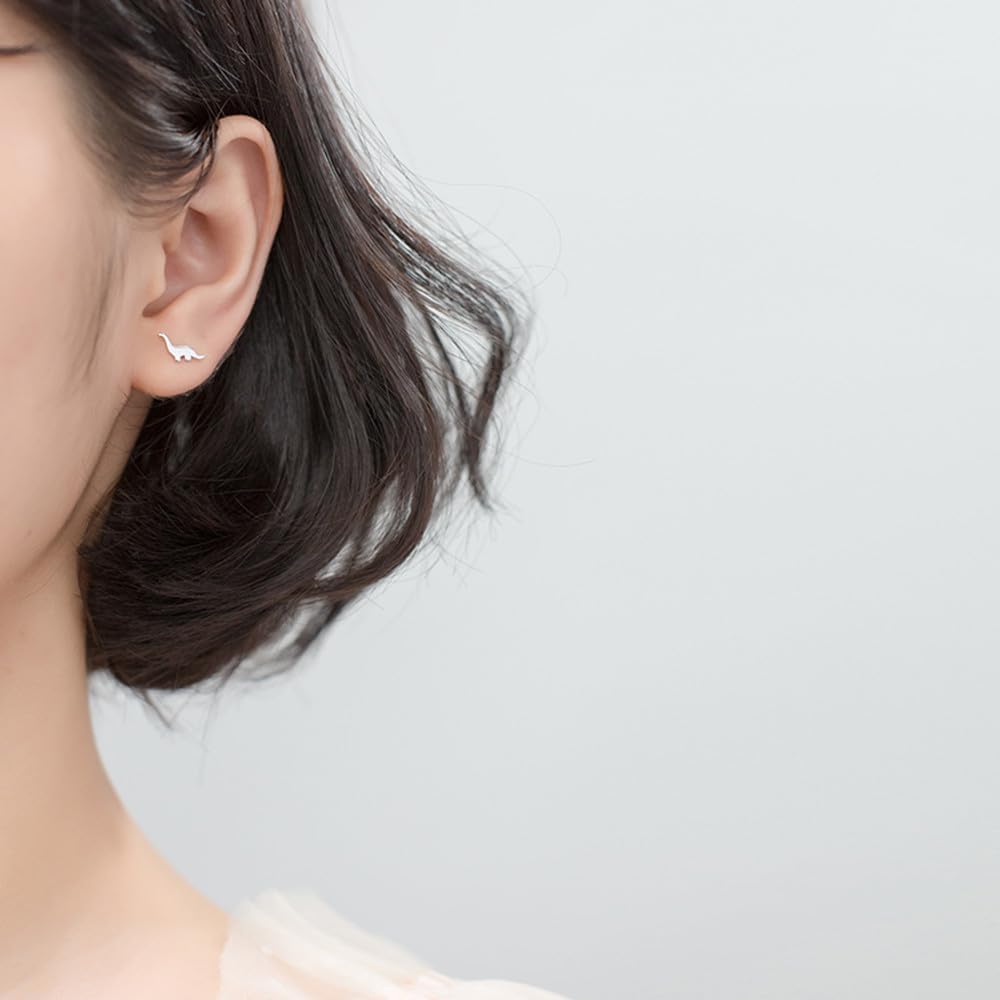 Dinosaur Stud Earrings, S925 Sterling Silver Minimalist Animal Design, Cute & Dainty Studs for Women, Hypoallergenic Gift for Sensitive Ears - Image 3