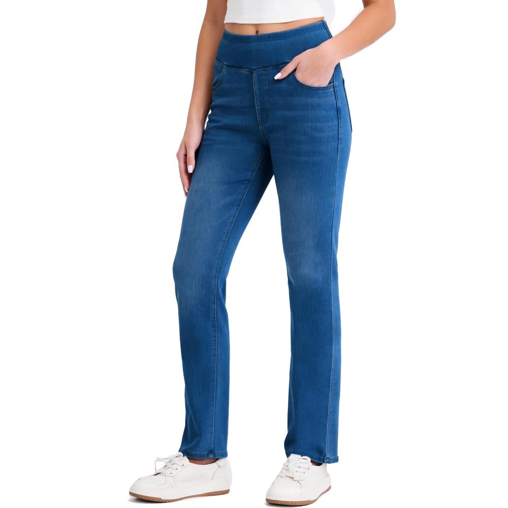 Jeans Mujer Stretch de Tiro Alto Corte Bootcut Lavado Denim Pantalones Casual Efecto Moldeador con Bolsillos Ajuste Recto y Cómodo skinny/B/XS