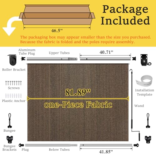 Image of 7' W x 8' H Outdoor Roller Shades, Cordless Patio Roll Up Outdoor Blinds with 2 Poles & 1 Fabric, Exterior Sun Shade Cloth for Porch, Gazebo, Balcony, Pergola, Mocha