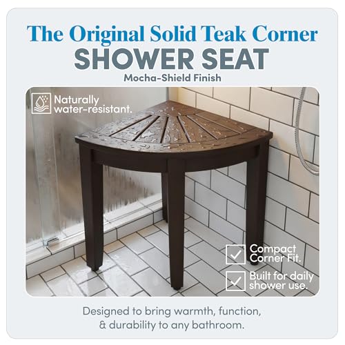 Image of AquaTeak Kai Mocha-Shield Corner 15.5 inch Teak Shower Bench