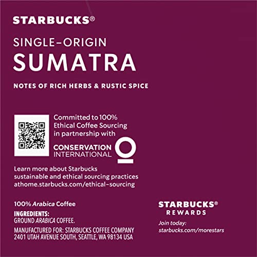 Image of Starbucks Coffee Company Starbucks Single-Origin Coffee K-Cup Pods, Sumatra, Dark Roast Ground Coffee K-Cups for Keurig Brewing System, 100percent Arabica Coffee, 10 CT K-Cups /Box (Pack of 2 Boxes)