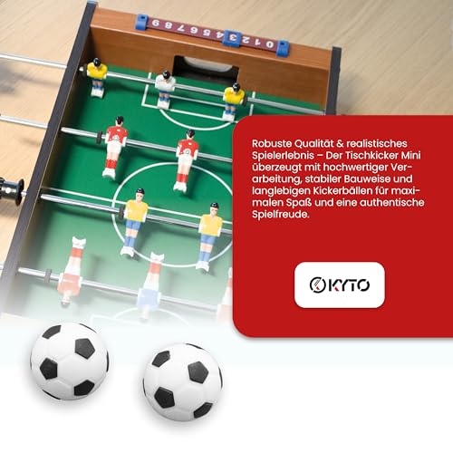 Kyto Kickertisch Kinder und Erwachsene, Mini Tischkicker, Tischfussball 51x31x10 cm, aus Holz, Inkl. 2X Kicker Bälle