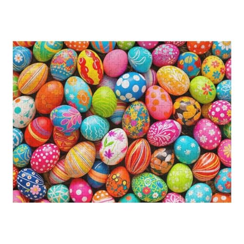 Colorful Easter Eggs 1000 Piece Wooden Jigsaw Puzzle Vibrant Spring