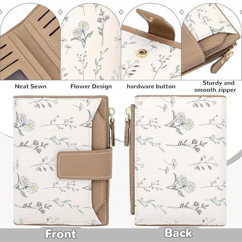 Small Wallet Womens Brown Flower Cute Wallet for Women Slim Change Purse for Ladies Bifold Wallet Womens With Zipper Coin Pocket Purses Card Holder for Women2