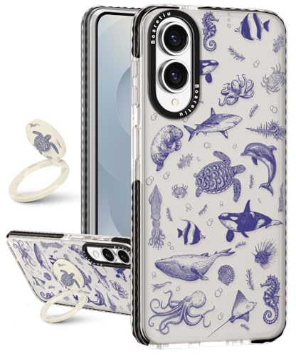 Boaretiu for Samsung Galaxy S25 Edge Case - with Stand Cute Kawaii Fashion 360° Rotate Ring Holder Kickstand Sea Fish for Women Girls Boys Teens Girly for Galaxy S25 Edge Case