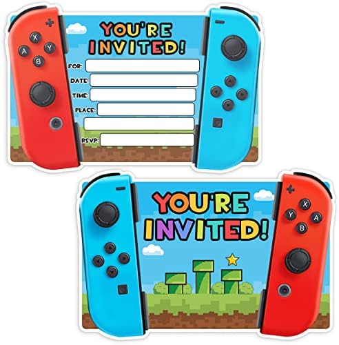 Simimi art 30 Video Game Birthday Party Invitations with Envelopes - Game On Birthday Party Invitation