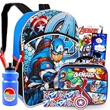 Marvel Captain America Backpack & Lunchbox For Boys - Bundle with 16' Captain America Backpack, Avengers Lunchbox, Tattoos, & More | Avenger School Bag