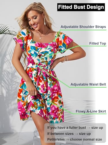 Image of Off Shoulder Ruffle Dress for Women, A-Line Mini Dress with Belt, Fitted Bust Summer Wedding Guest Dress