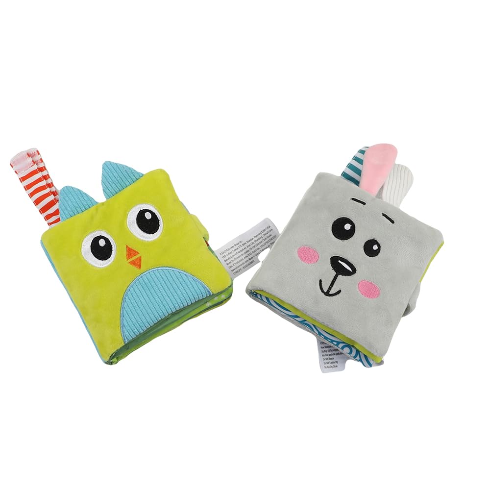 bebe mondo Bunny Baby Mirror Toy, Soft Crinkle Books for Tummy Time, Babies,Infant Sensory Toys 0-6-12 Months, Rabbit Touch Feel Books, Shower Baby Easter Basket Stuffers,Gifts for Boys Girls,2-Pack