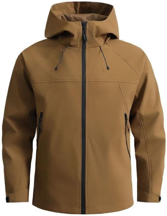 Mens Waterproof Softshell Jacket Lightweight Windbreaker Hooded Outdoor Hiking Rain Coat for Camping Travel Workwear