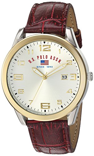 U.S. Polo Assn. Classic Men's US5150 Two-Tone Watch with Embossed Faux-Leather Band
