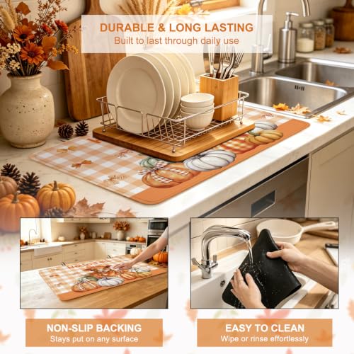 Image of Hello Fall Highland Cow Stove Top Cover for Electric Stove 28 inch x 20 inch, Pumpkin Glass Cooktop Protector, Non-Slip Rubber Glass Top Stove Cover, Farmhouse Thanksgiving Kitchen Decor