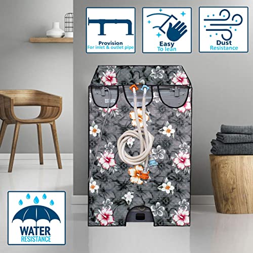 Image of Waterproof & Dust-Proof PVC Full Closure Washing Machine Cover For LG-6.5KG-T655KSFYZ Top Load Fully-Automatic Washing Machine (Grey Flower)