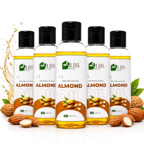 Image of LBS Pure Sweet Oils - 100% Extra Virgin Natural Cold-Pressed, Moisturizing Oils For Skin, Hair & Nails - Rich In Vitamins E & A, Hair Growtth, Softens Skin 100Ml (100ml Pack of 5, Almond)
