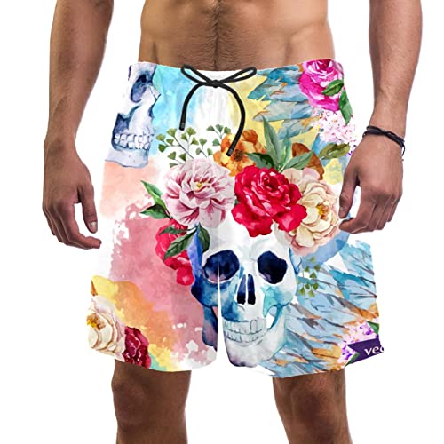 Short de plage à séchage rapide au motif crâne de fleur