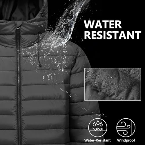 Men’s Lightweight Puffer Hooded Jacket Water Resistant Full Zip Insulated Warm Winter Coats3