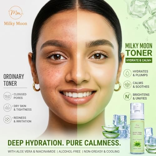Image of Aloe Vera Toner | Instant Cooling & Hydrating Face Toner | Refresh Any Time - Anywhere | Sunburn Post-Sun Cooling Relief, Oil Balance, Pollution & Dust Damage | Summer Special 100ml