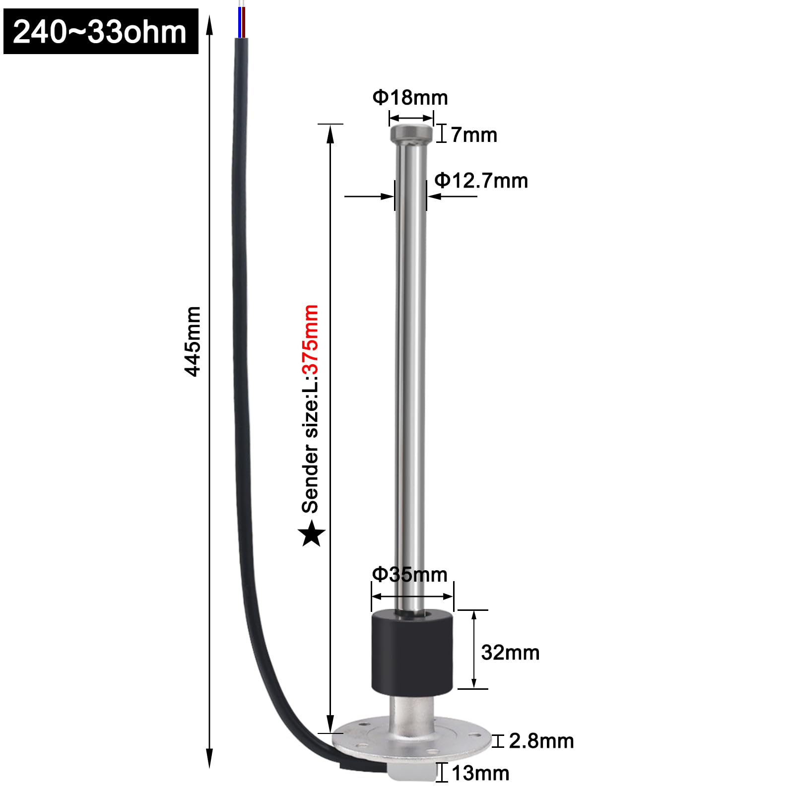 5" 130mm Boat Fuel Sending Unit Marine Gas Water Level Gauge - View #4