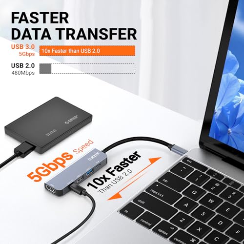 Image of Tukzer 5-in-1 Type-C Hub to HDMI 4K@30Hz, Type C 2.0, USB 2.0, USB 3.0 Data, 100W PD with 1000M Ethernet RJ45, MultiPort Adapter Compatible with MacBook Pro Air iPad, Dell, Other Type-C Device