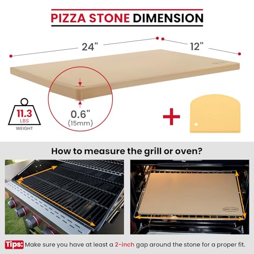Image of Unicook Extra Large Pizza Stone 24 inch x 12 inch x 0.6 inch for 36 inch /48 inch Ovens, Rectangular Baking Stone, Ideal for Baking Crispy Pizzas, Bread and Cookies, Weighs 11.3 lbs, Does Not Fit 30 inch Compact Ovens