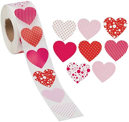 Valentine's Day Party Favor Heart Stickers for Kids (8 Colors, Roll of 1000)